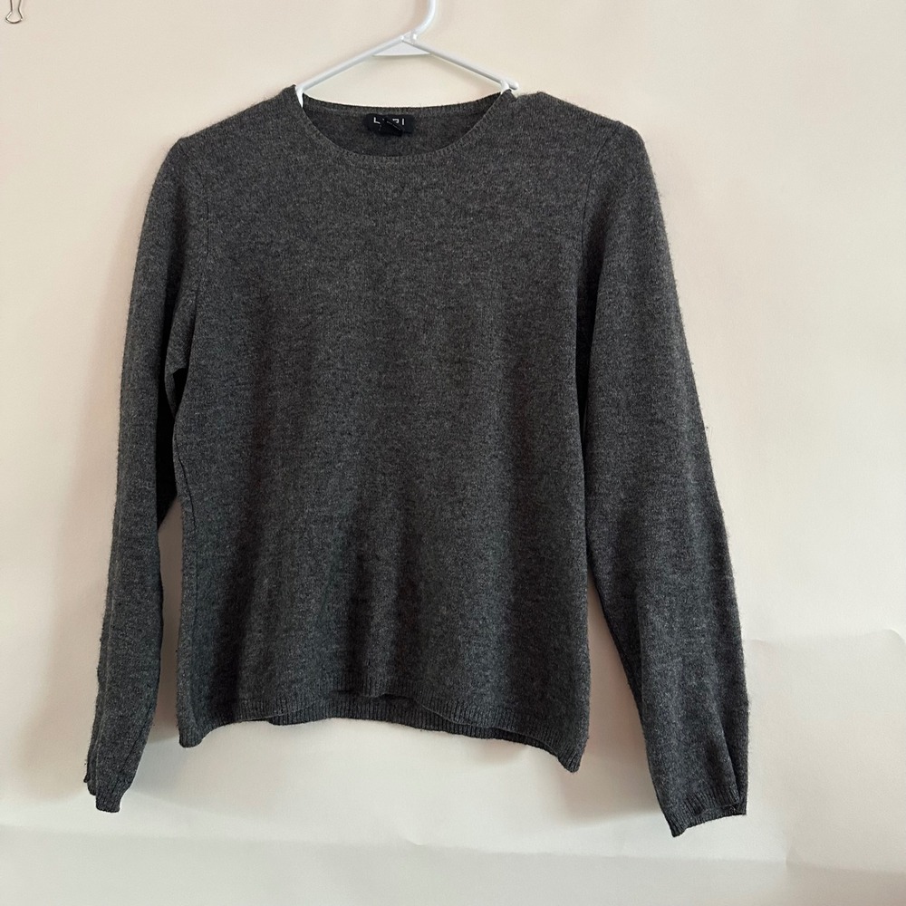 LXRI Cashmere Womens S Grey Crew Neck Long Sleeve 100% Cashmere Sweater Preppy